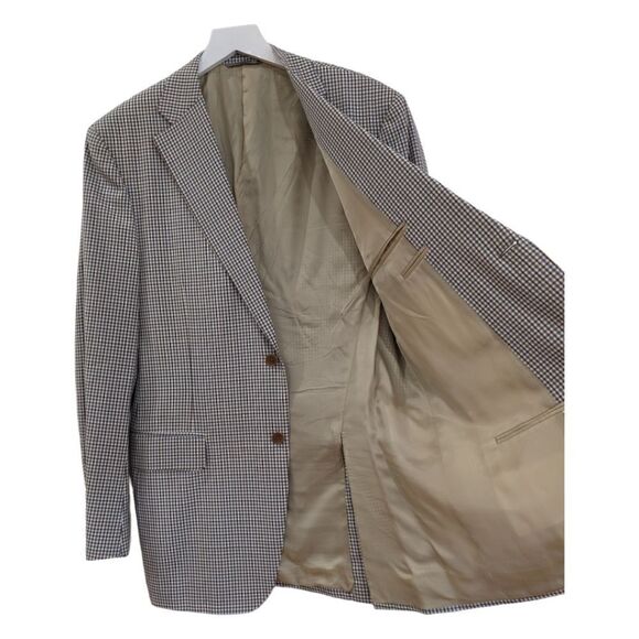 LIKE NEW CANALI Italy Men's 100% Wool Plaid Check Brown Two Button Blazer Sz 52L - Picture 5 of 13